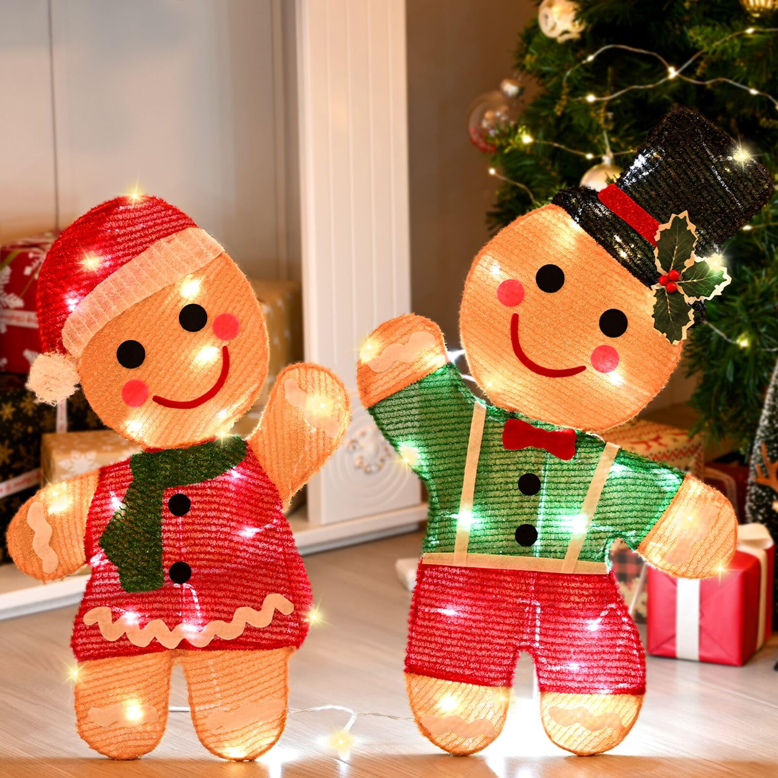 Photo 1 of Uneedity Christmas Outdoor Decorations, Gingerbread Christmas Decorations, 2-Piece 2D Gingerbread Man with Warm Lights, Outdoor Christmas Decorations for Xmas Festive Yard Garden Patio Lawn Displays