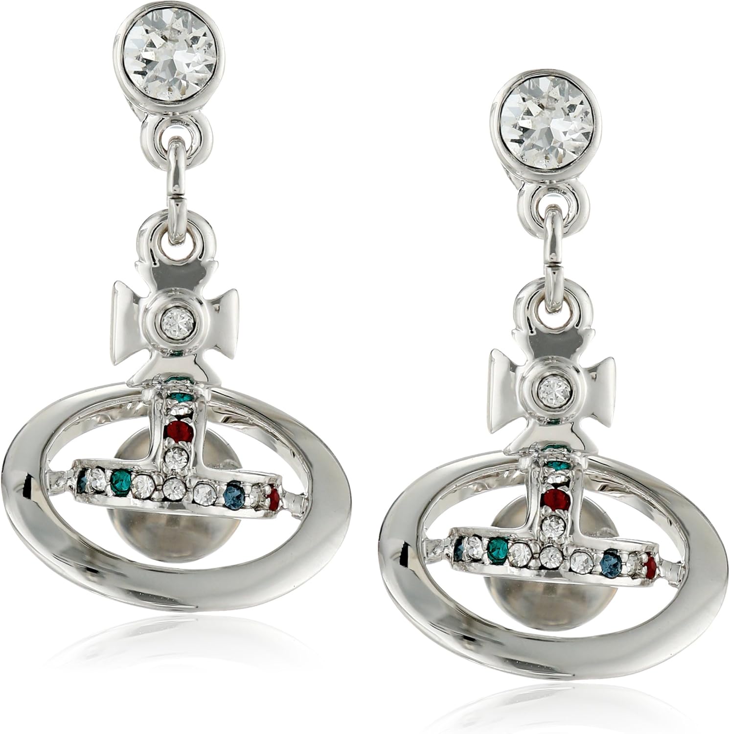 Vivienne Westwood New Petite Orb Rhodium Tone Earrings Jewelry