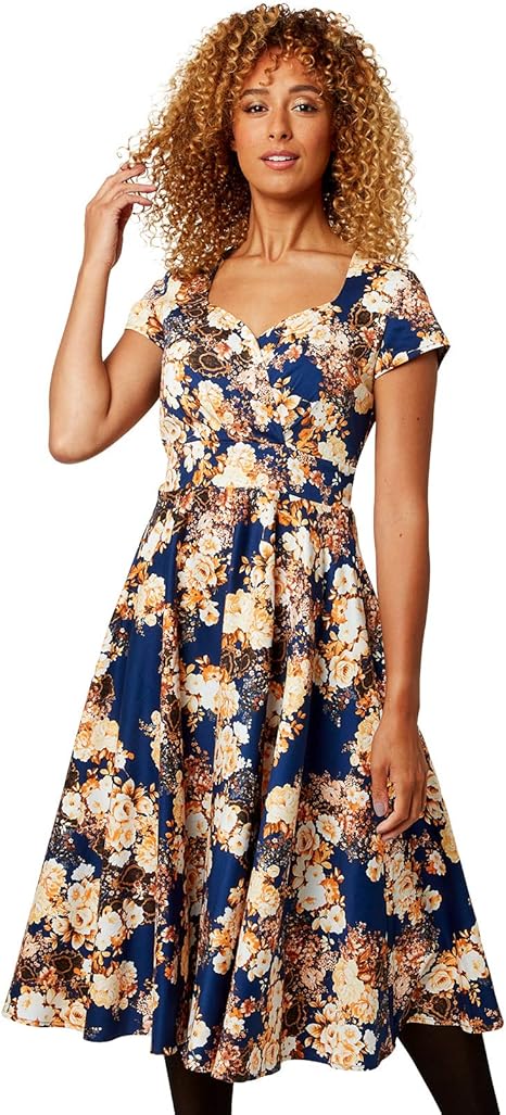 Amazon ジョー ブラウンズ Joe Browns レディース 花柄 スケーターワンピース 8 Uk マルチカラー ワンピース チュニック 通販