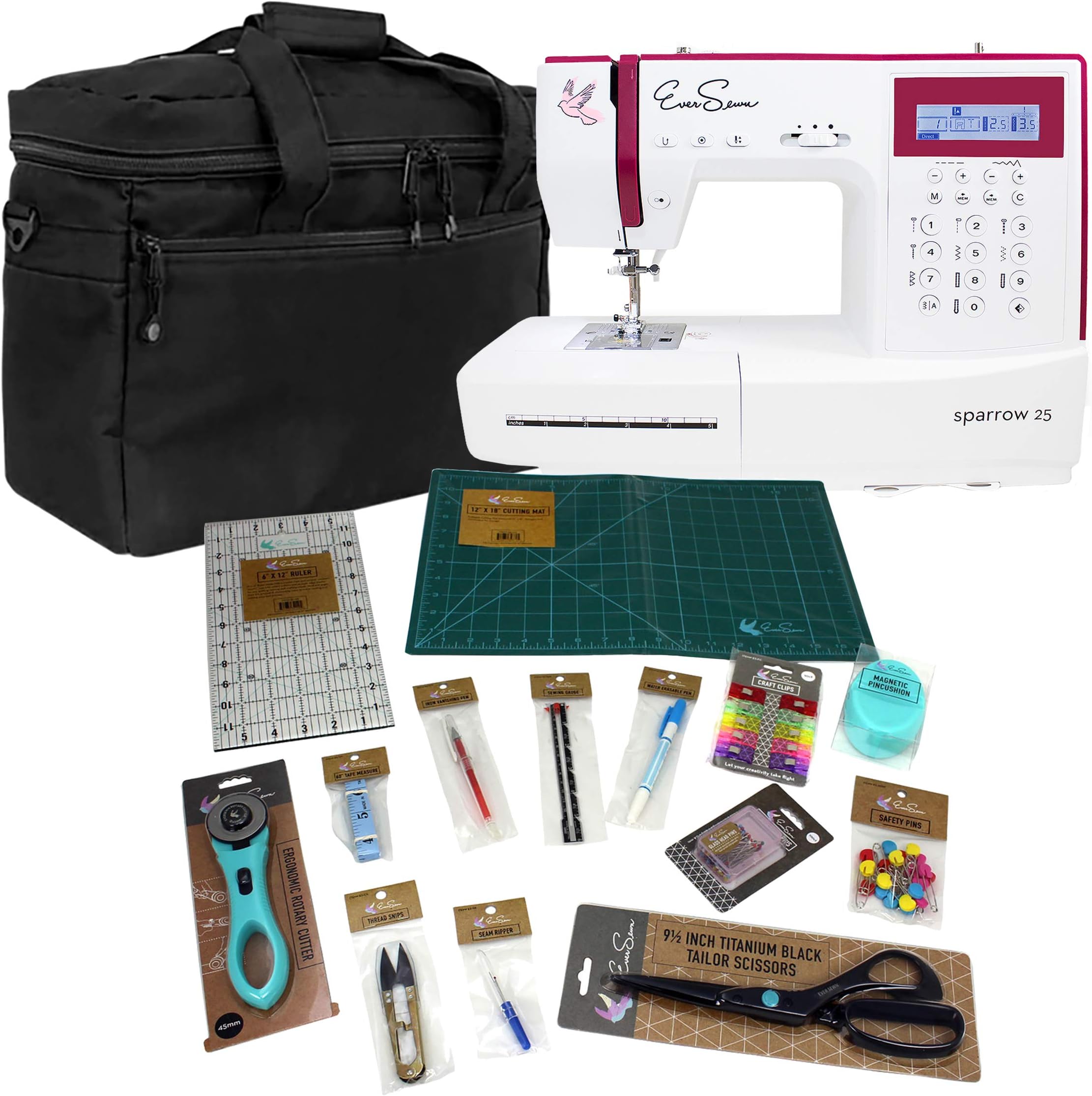Ever Sewn Sparrow 25 – 197 Stitch Computerized Sewing Machine with Sewing Bundle