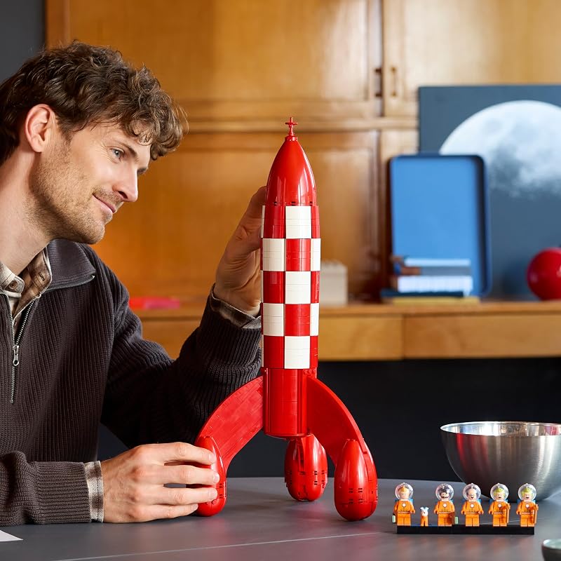 Ideas Cohete Lunar de Tintin - Maqueta para Adultos de Nave - 5 Minifiguras y Figura del Perro Snowy - Decoración de la Estantería - Regalo Nostálgico para Fans de los Cómics - 21367 — foto 7 de 8
