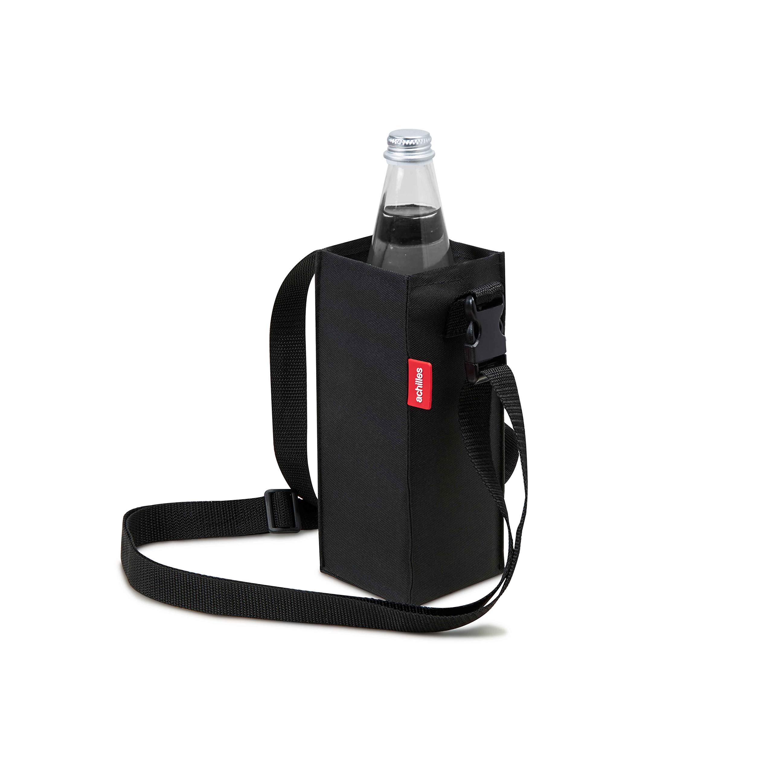 achilles Bottle Bag, Bag for Hanging, Carrying Strap, Shoulder Bottle, Festival and Outdoor Activities, 9 X 22 Cm (Black, for 1 Bottle)