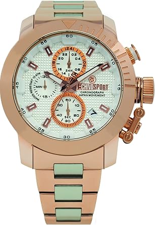 Technosport TS-231-10 Unisex Rose Gold and Stainless Steel Band, Stainless Steel Bezel 38mm Case Japan Movement with 3-Dial Chronograph Watch