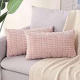 Gujiahone Corduroy Decorative Throw Pillow Covers 12x20 Inch Set of 2 Soft Boho Striped Lumbar Pillow Covers Modern Farmhouse Home Decor for Sofa Couch Living Room Pink