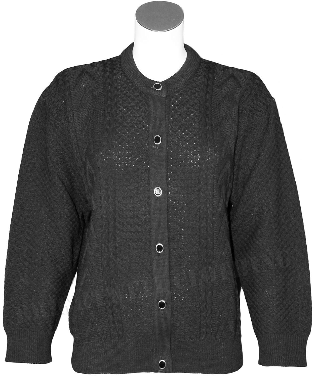 Womens Cardigans Knitted Button Up Cardigan Chunky Cable Crew Neck