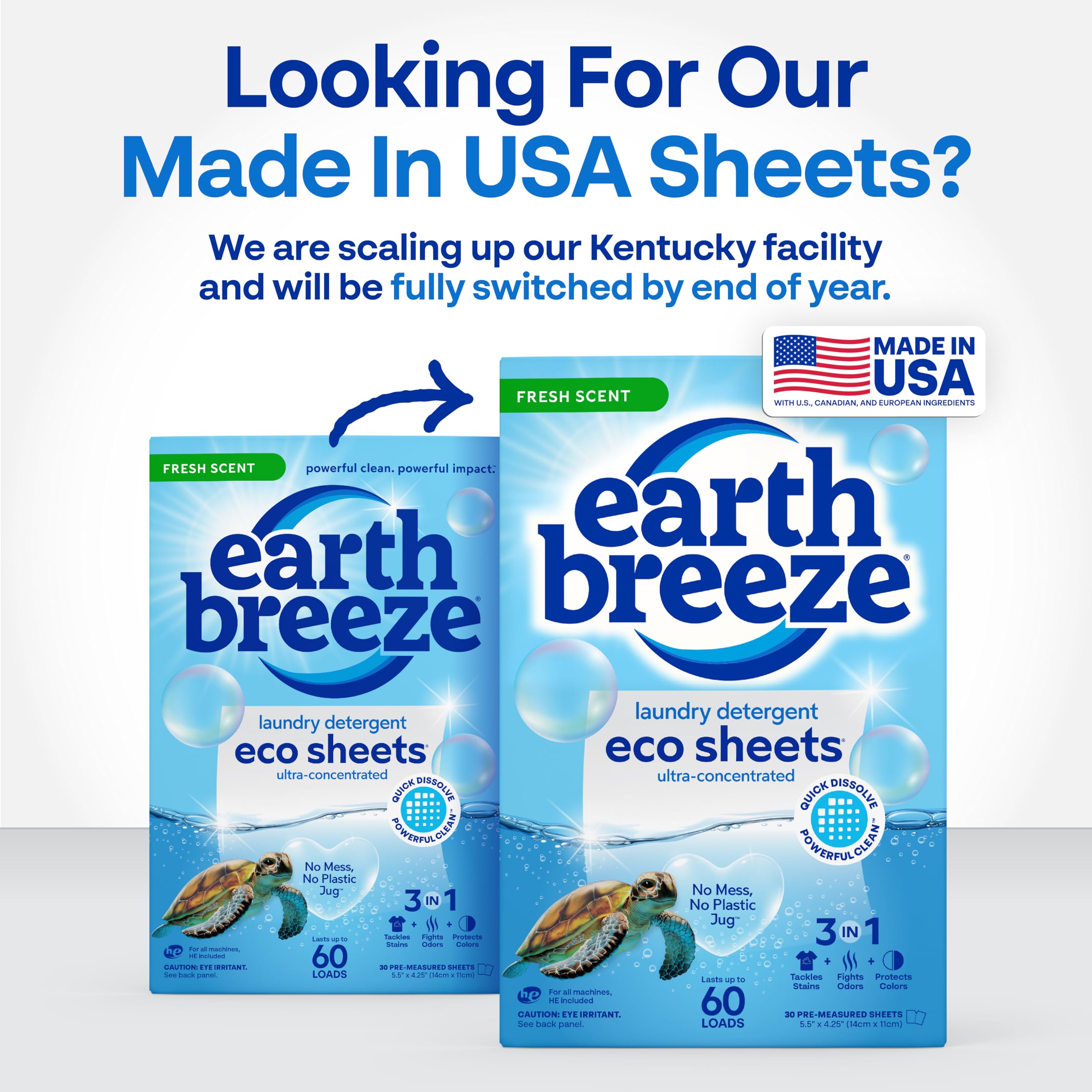 Earth Breeze Laundry Detergent Sheets Fresh Scent - 60 Loads Eco Liquidless Soap - Travel-Friendly for Hot & Cold Cycles, Tackles Tough Stains & Odors - Gentle on Skin, 30 Ct