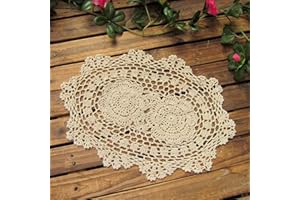 Phantomon Lace Doilies Handmade Crochet Placemats Cotton Doilies Cloth Lace, Pack of 4, Oval Shape, 10 x 14 inch (Beige)