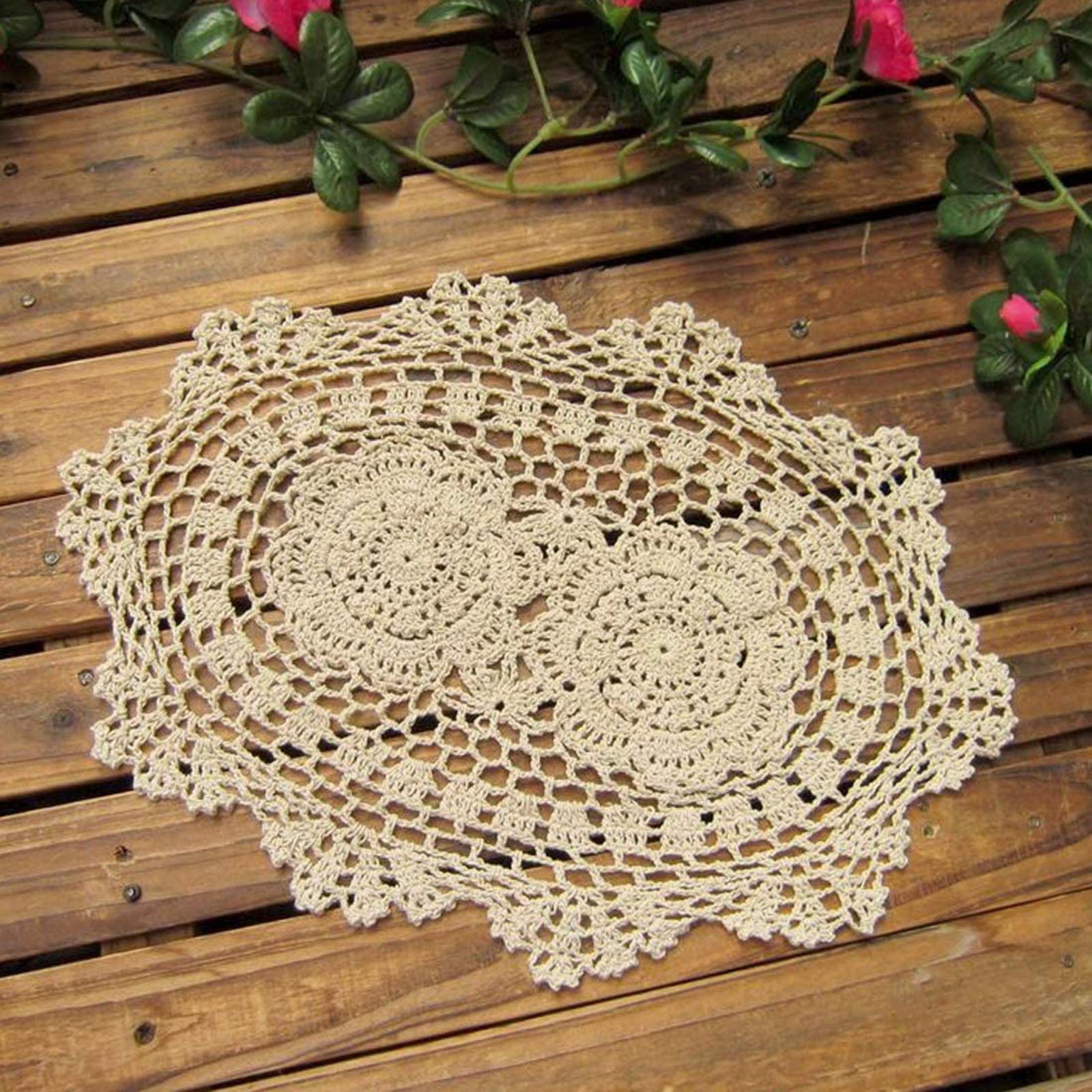 Photo 1 of Phantomon Lace Doilies Handmade Crochet Placemats Cotton Doilies Cloth Lace, Pack of 4, Oval Shape, 10 x 14 inch (Beige)