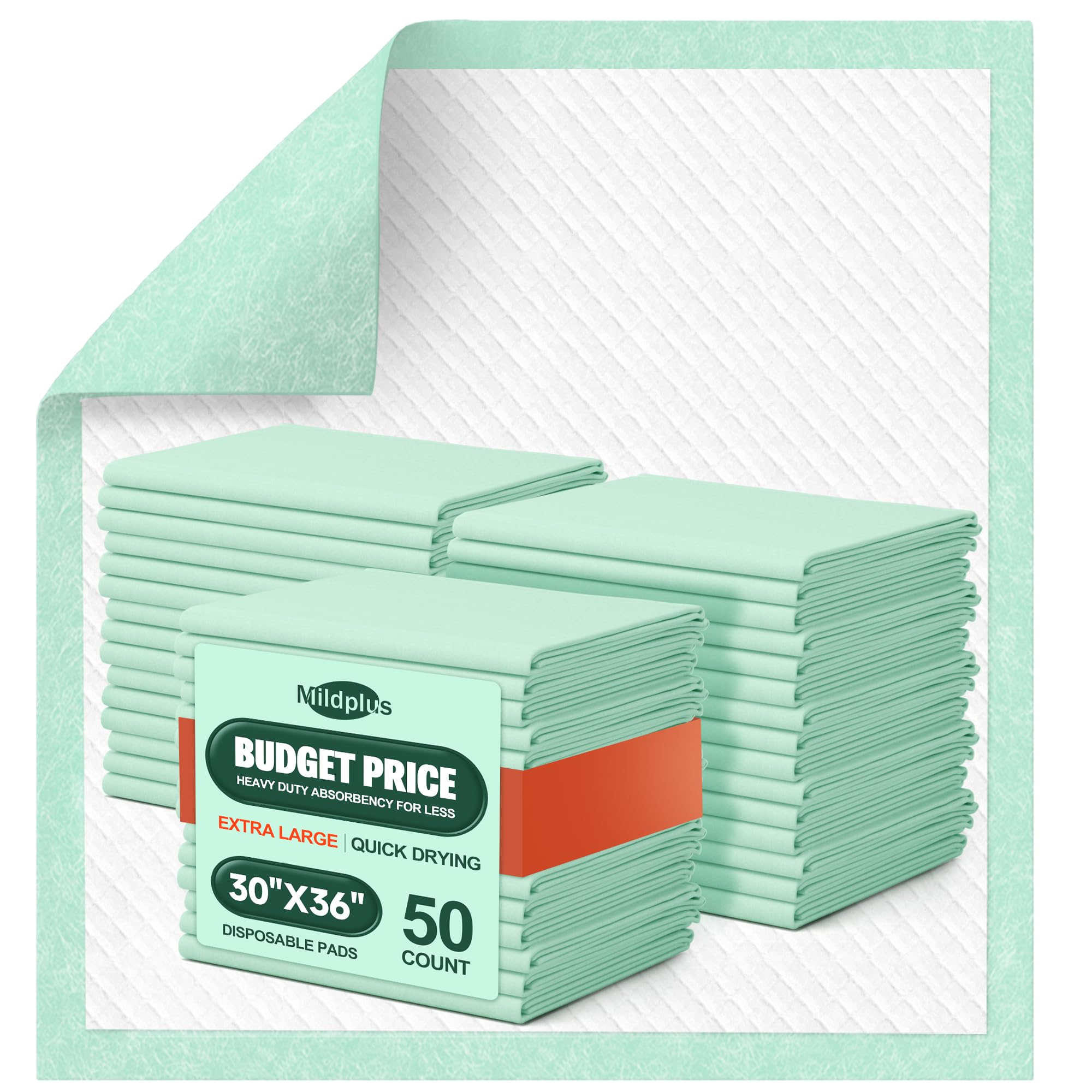 Photo 1 of MILDPLUS Disposable Bed Pads 30“x36”, 50 Count Extra Large Underpads , Heavy Duty Absorbent Bed Pads for Adult Incontinence, Senior Care, Kids & Puppy Training Pads (No Adhesive)