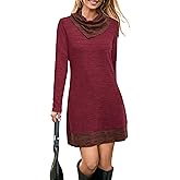 STYLEWORD Women's 2026 Winter Dress Tunic Tops for Leggings Long Sleeve Sweater Cowl Neck Fashion Shirt Dress