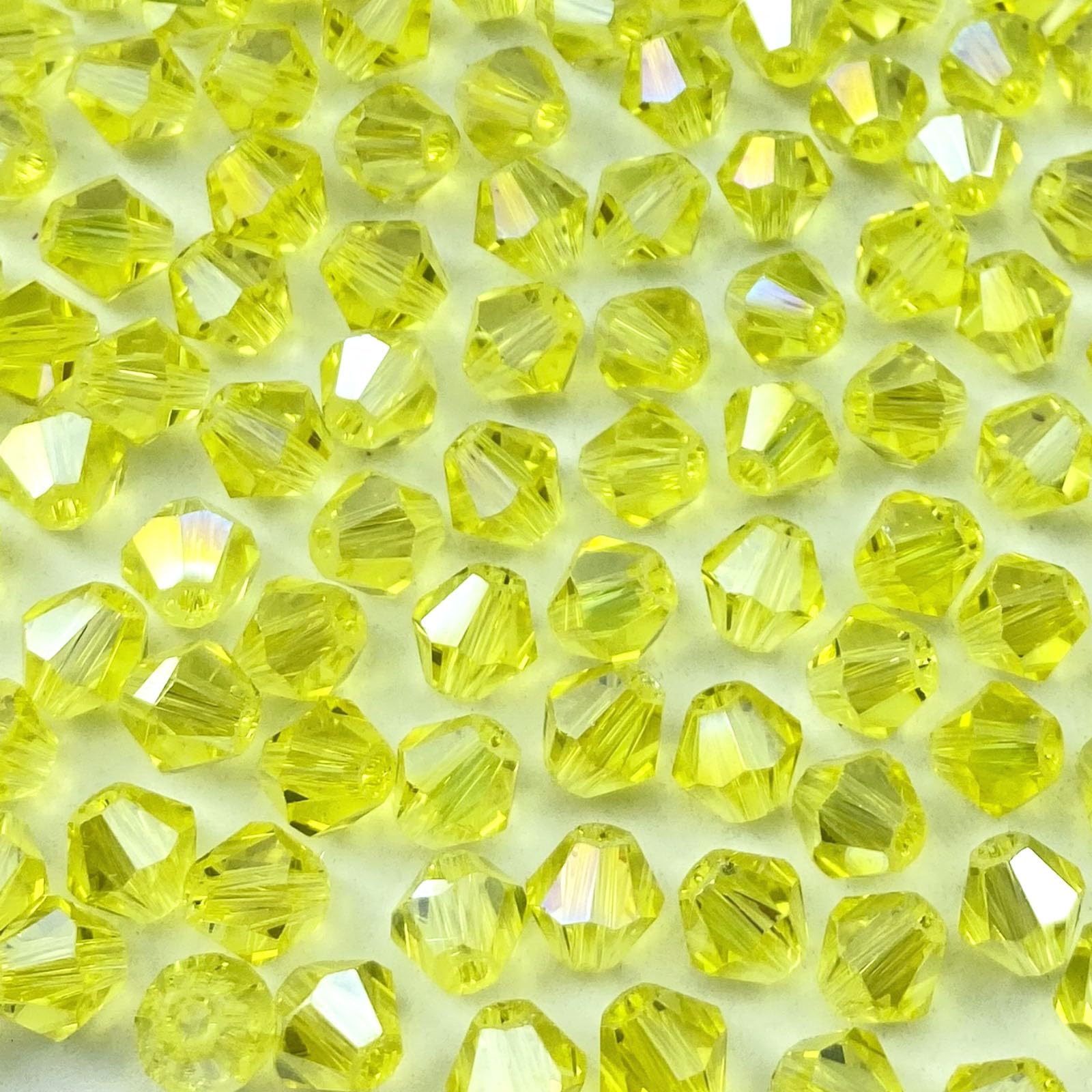 Photo 1 of LIMAOLLY 400pcs 4mm Bicone Crystal Glass Beads Loose Spacer Beads Faceted Craft Beads for Jewelry Making DIY Necklace Bracelet Earring Wind Chimes Suncatchers Ornamen(Lemon Yellow AB)
