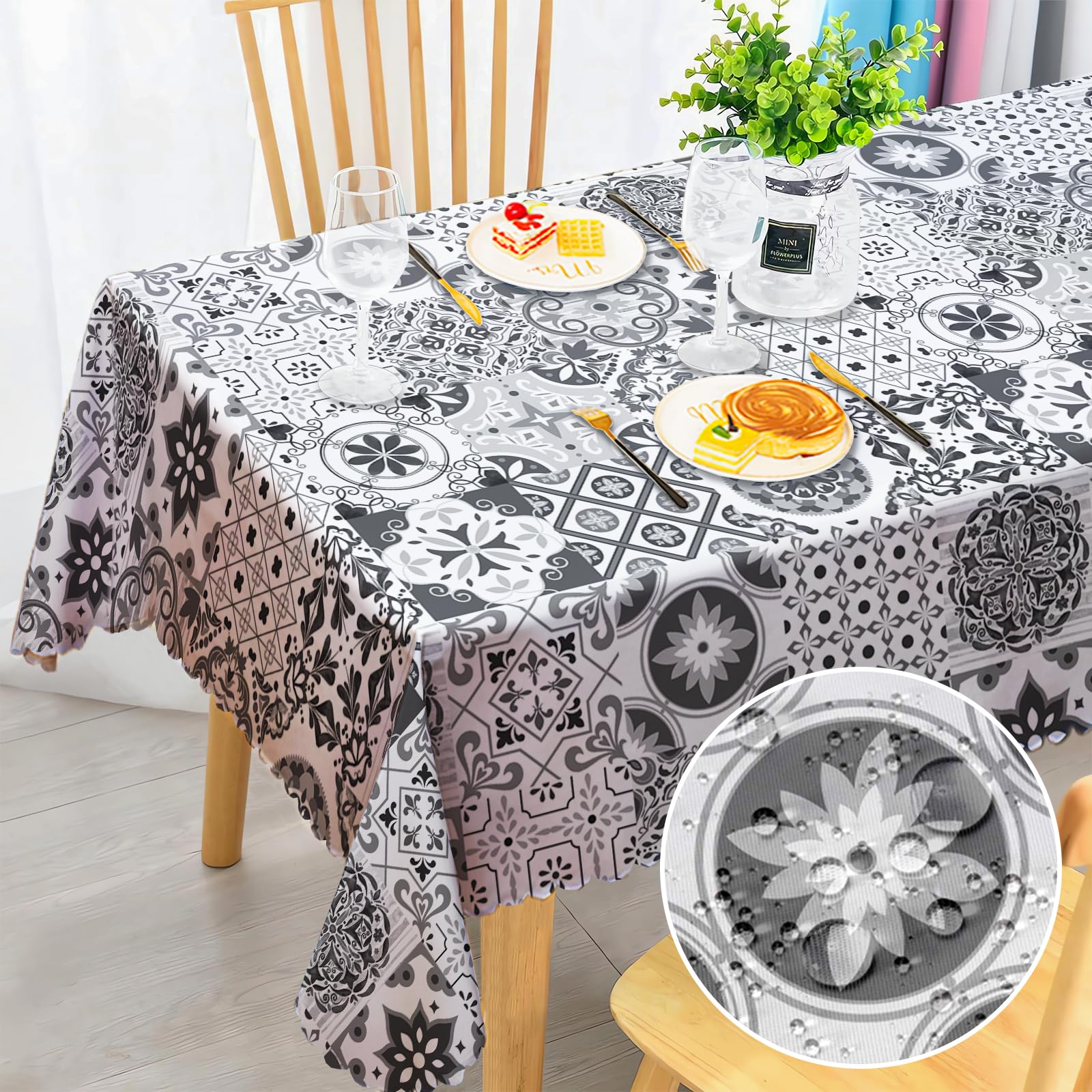 Table Cloth Rectangular, Wipeable Tablecloths, Tablecloths Rectangular Shaped Boho Style Resistant Waterproof Tablecloth Cover for Kitchen, Garden, Wedding, Home, Picnic Outdoor Party 110X140cm