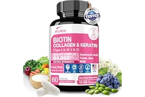 DLNIA Biotin | Collagen | Keratin - Clinically Tested Supplement - Hair Growth Support - Skin- Nails & Joints Complex 64000 mcg - Hyaluronic Acid | B2 | B3 | B6 | B7 - for Women & Men