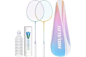 HIRALIY Badminton Rackets Set for Backyards, Lightweight Badminton Set of 2/4, Includ Rackets, 6 Birdies, 1 Carrying Bag, Outdoor Games for Adults Family Kids Beginners