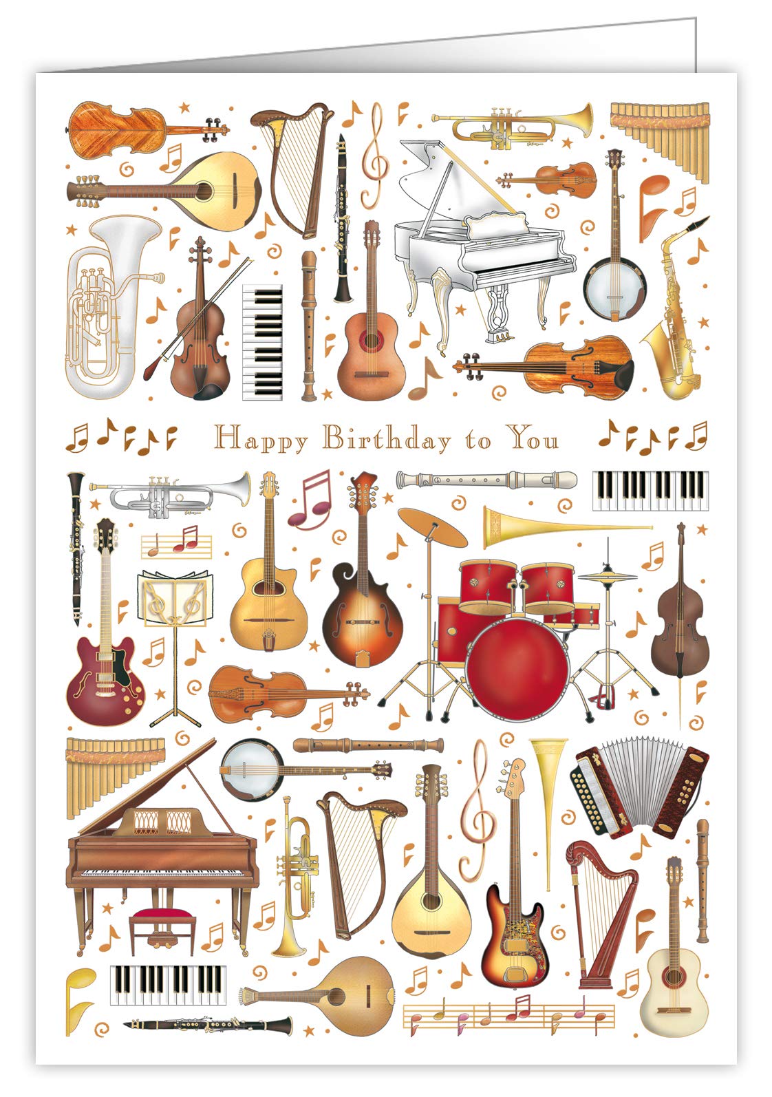 Quire Collections Mac Classic Extra Large Birthday Card - Happy Birthday to You Music Themed Design- Beautifully Embossed with Gold and Silver Foil