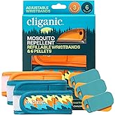 Cliganic Mosquito Repellent Pack (3 Wristbands + 6 Refill Pellets) - Adjustable, Natural DEET-Free, Essential Oil Infused