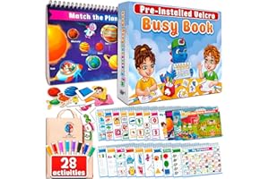 Curious 2 Learn Montessori Busy Book for Toddlers Ages 3-5 – Preassembled Preschool Learning Binder with 28 Activities, Travel Bag & 8 Markers – Educational Toy & Gift for 3 Year Old Boys (Blue)