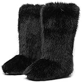 GANGYIMUNE Fur Boots for Women,Furry Fluffy Fuzzy Knee High Snow Boots Winter Warm Soft Brown Black Faux Fur Boots