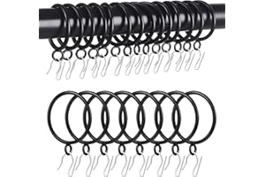 Roonoo 44 Pack Curtain Rings with Eyelets, 1.4 Inch I D, Heavy Duty Rustproof Metal Drapery Rings for Pinch Pleat Curtains Panels, Decorative Clips Rings Fits Up to 1" Rods, Black