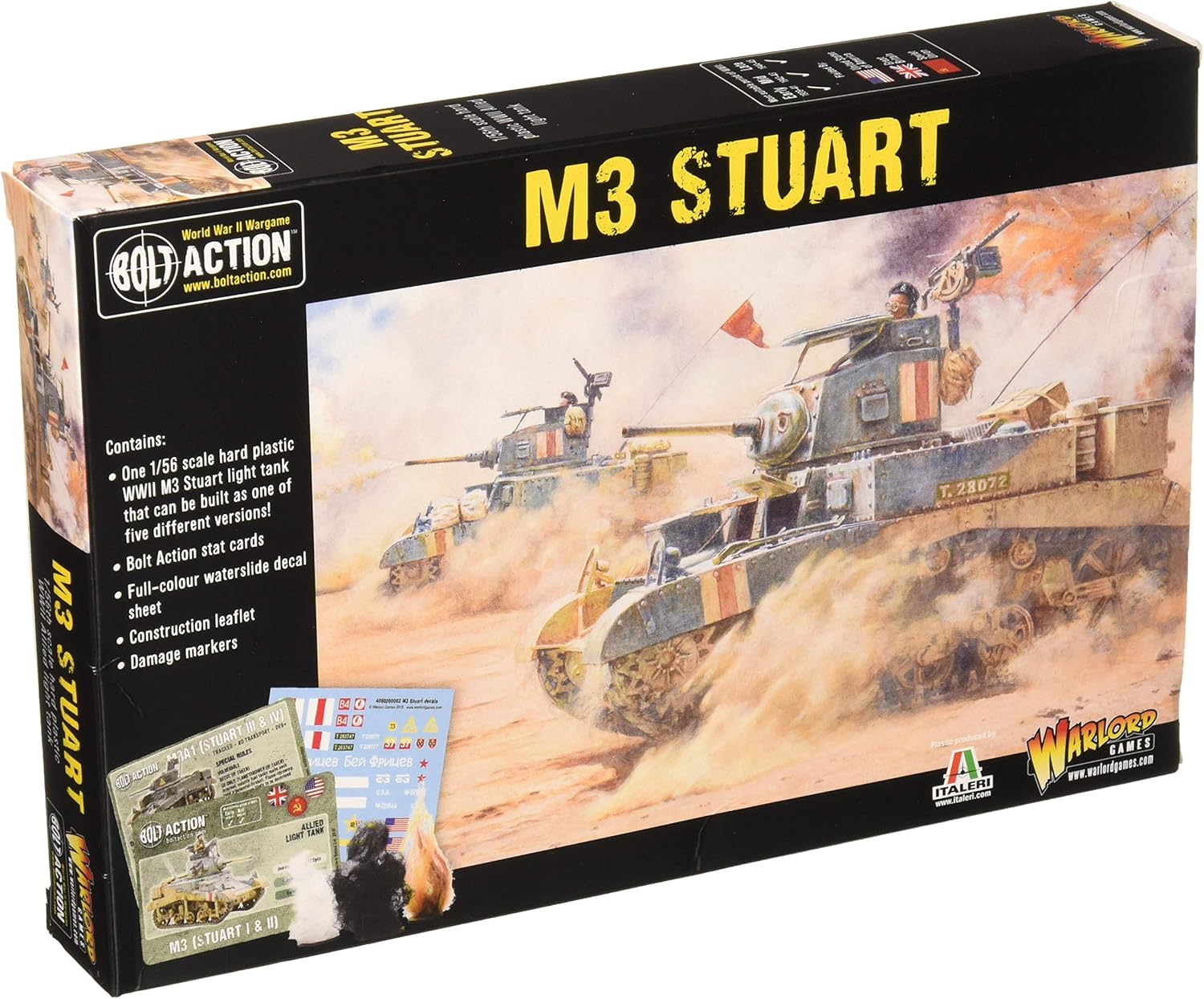 M3 Stuart Tank - 1:56 / 28mm Plastic US Army Scale Model Tank For Bolt Action by Warlord Games - Highly Detailed World War 2 Miniatures