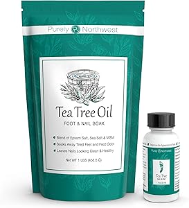 Tea Tree Oil Foot and Nail Soak with Epsom Salt 16 oz & Tea Tree Nail Blend 1 Fl oz - Two Part Foot & Toenail System- Helps Renew Discolored Toe and Finger Nails