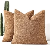 EIHU HOME 18x18 Boucle Throw Pillow Covers, Set of 2, Tobacco