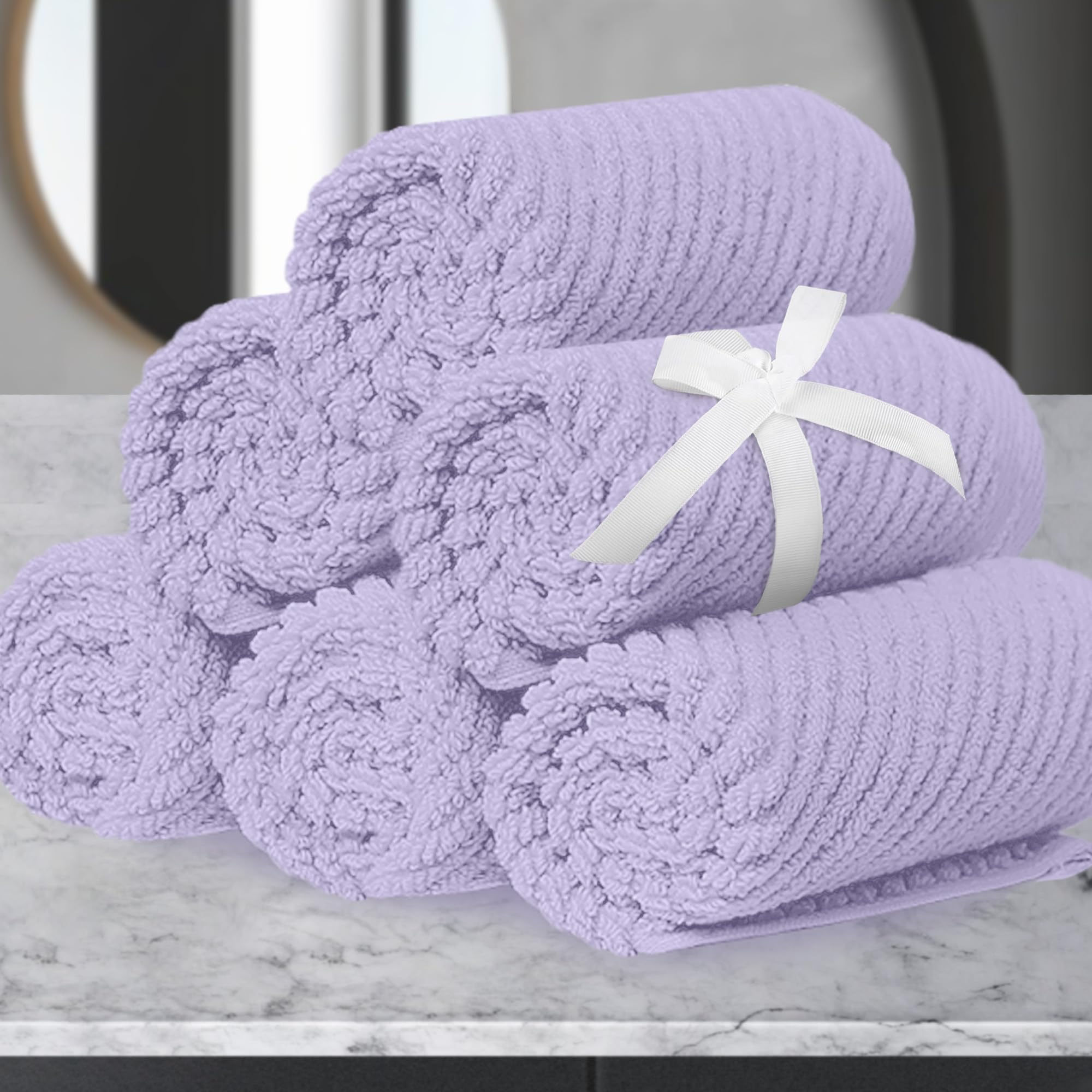 Washcloths for Showering, 6PC Large 13"x13" - Lightweight | Quick Dry | Soft | Absorbent, Thick Cotton Washcloths for Face, Purple Hand Towel Set, Lavender Face Towel for Hotel, Bathroom Essentials Image