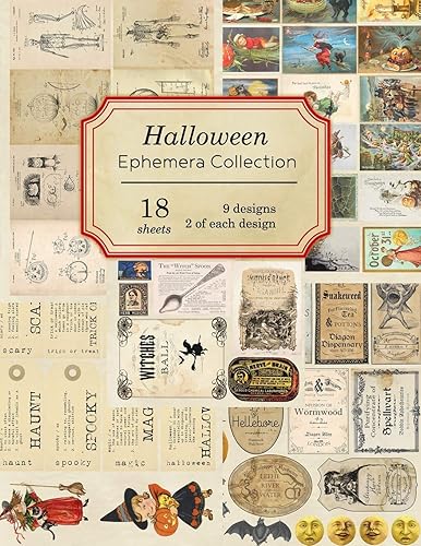 Download Halloween Ephemera Collection: 18 sheets - over 190 vintage Ephemera pieces for DIY Halloween cards,journals and decoration PDF