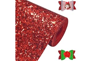 Greatdiy Red Chunky Glitter Fabric Roll 12 x 52 inch Shiny Solid Color Christmas Faux Leather for Making Bows Earrings (17032#5)