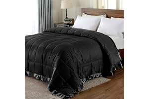downluxe Lightweight Queen Down Alternative Blanket with Satin Trim,Black,90 X 90 Inch