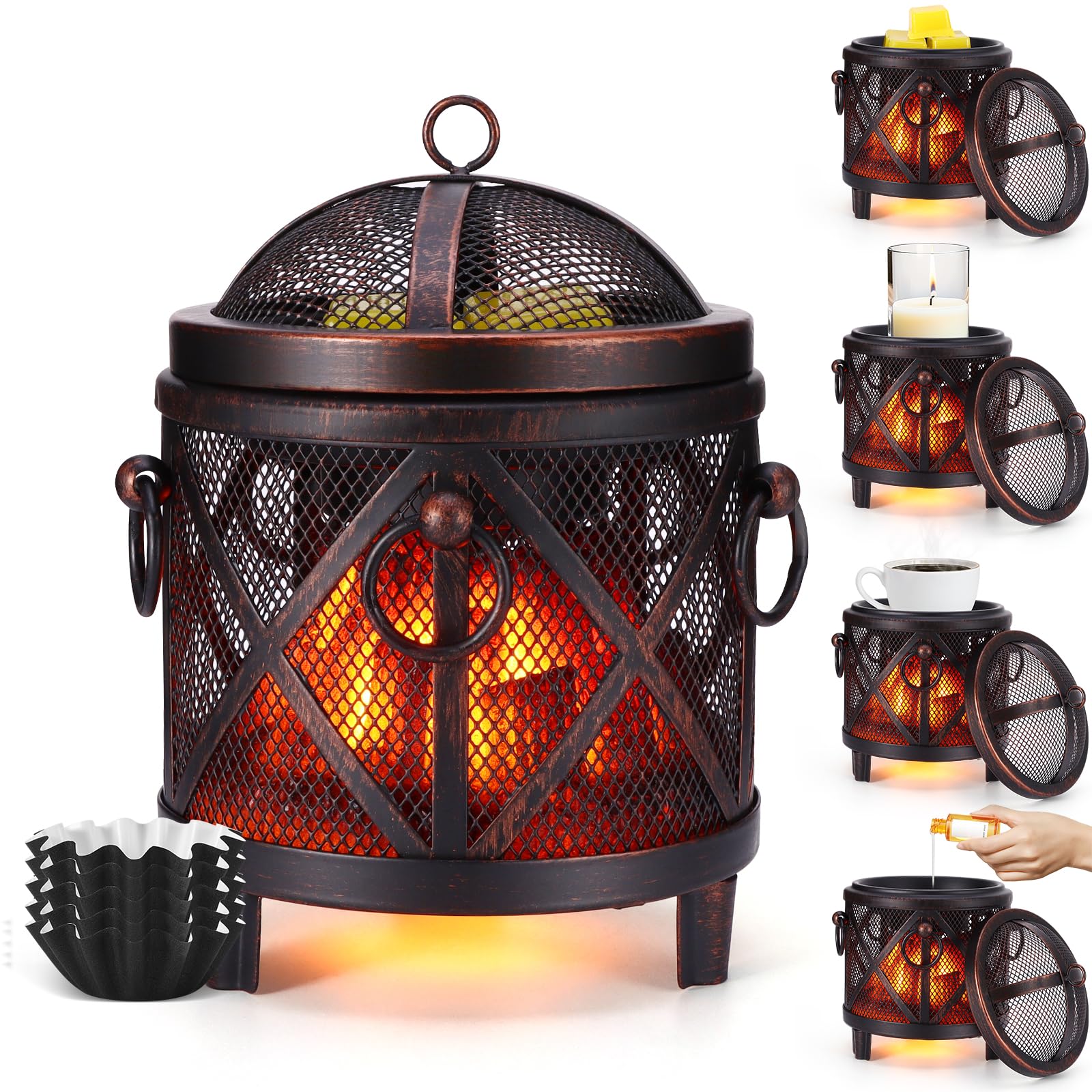 Wowlela 4-in-1 Electric Wax Melt Burner - Fireplace Wax Melter, Essential Oil Warmer, Night Light Aroma Decorative for Gifts & Decor