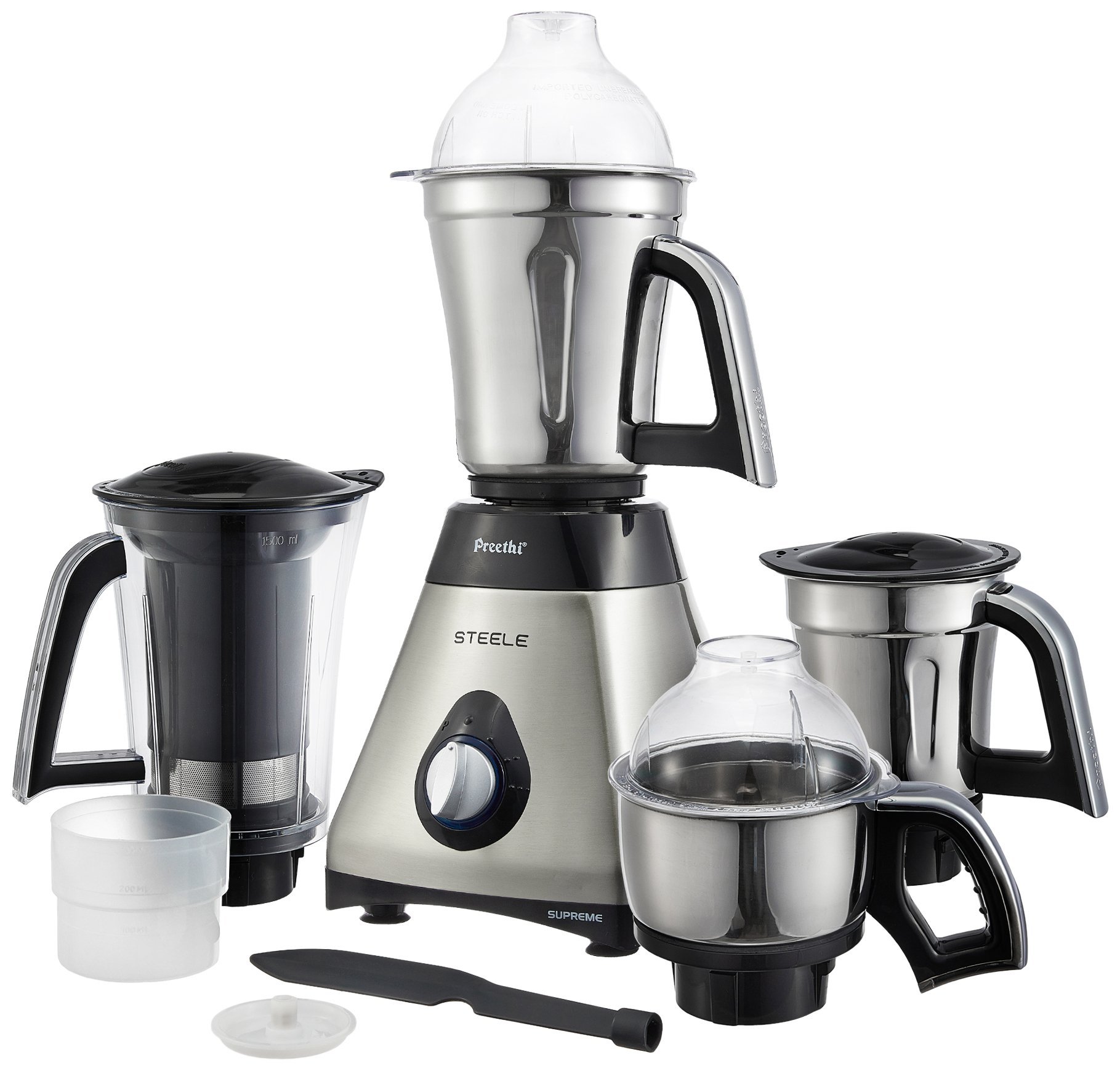 Surya Roshni Mixer Grinder 750 Watt Preethi Steel Supreme MG-208 750-Watt Mixer Grinder (Silver/Black