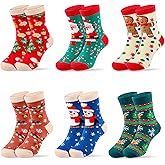 MGparty 6 Pairs Kids Christmas Socks Holiday Crew Socks for Boys Girls 3-5 6-8 Years Xmas Gift Cute Stocking Stuffers