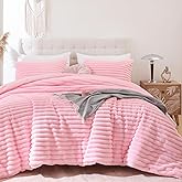 Smoofy Fluffy Queen Comforter Set 3 Pieces - Pink Fleece Fluffy Comforter Set, Luxury Fuzzy Queen Bedding Set, Soft Warm Bed Set All Season, Heavy Faux Fur Comforter with 2 Pillow Cases