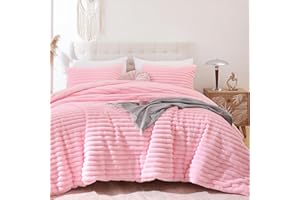 Smoofy Fluffy Queen Comforter Set 3 Pieces - Pink Fleece Fluffy Comforter Set, Luxury Fuzzy Queen Bedding Set, Soft Warm Bed Set All Season, Heavy Faux Fur Comforter with 2 Pillow Cases