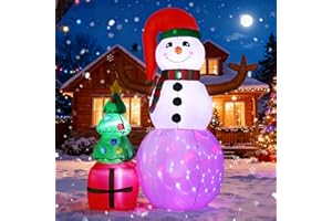 YU FENG 6 FT Christmas Inflatable Snowman with Tree, Outdoor Blow Up Holiday Decoration with LED Lights, Festive Lawn Yard Decor