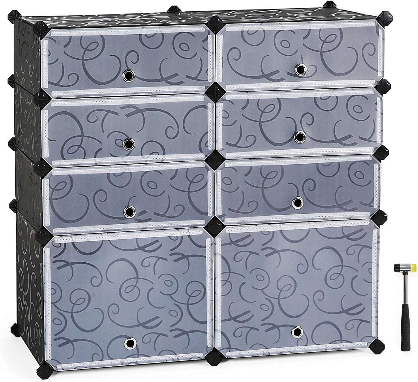 SEVVY Shoe Rack Organiser. DIY Shoe Portable Storage Cabinet. 8 Cube Shoe Wardrobe. (Black)