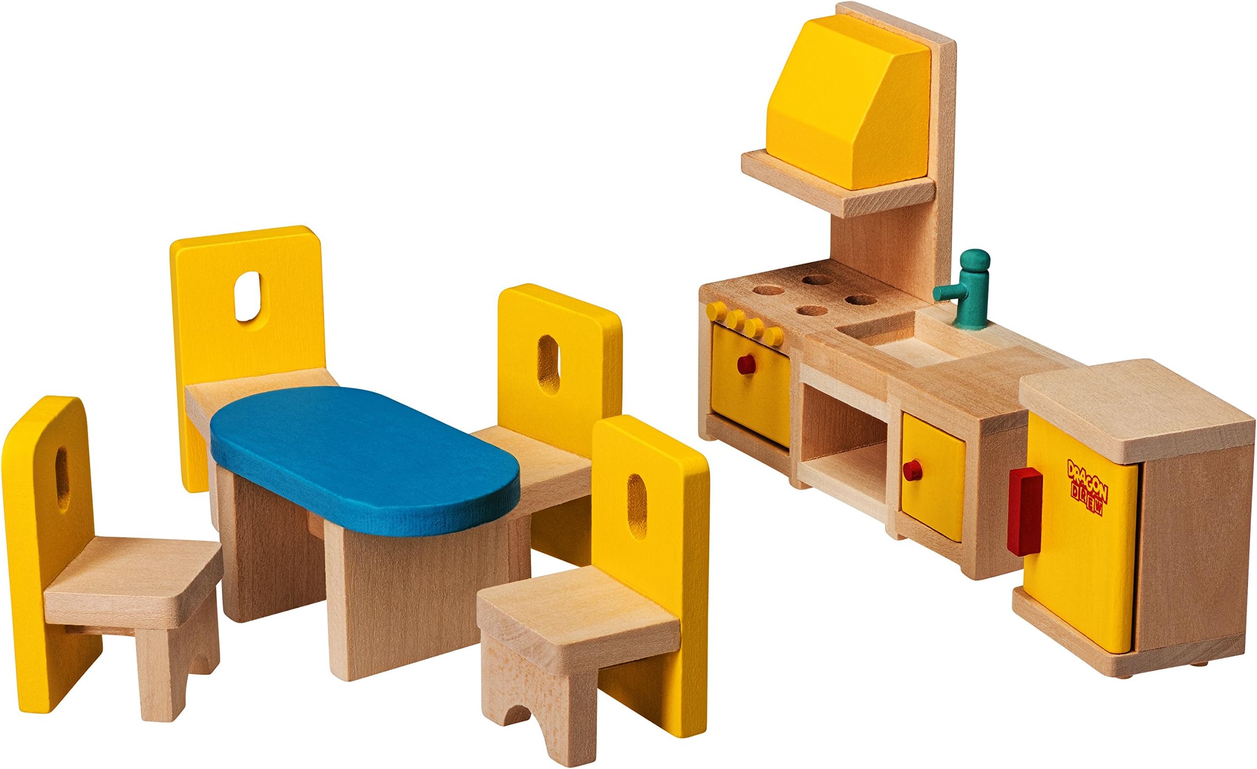 Dragon Drew Dollhouse Furniture - Dollhouse Accessories - Wooden Dollhouse Furniture Set (Kitchen and Dining Room Set)