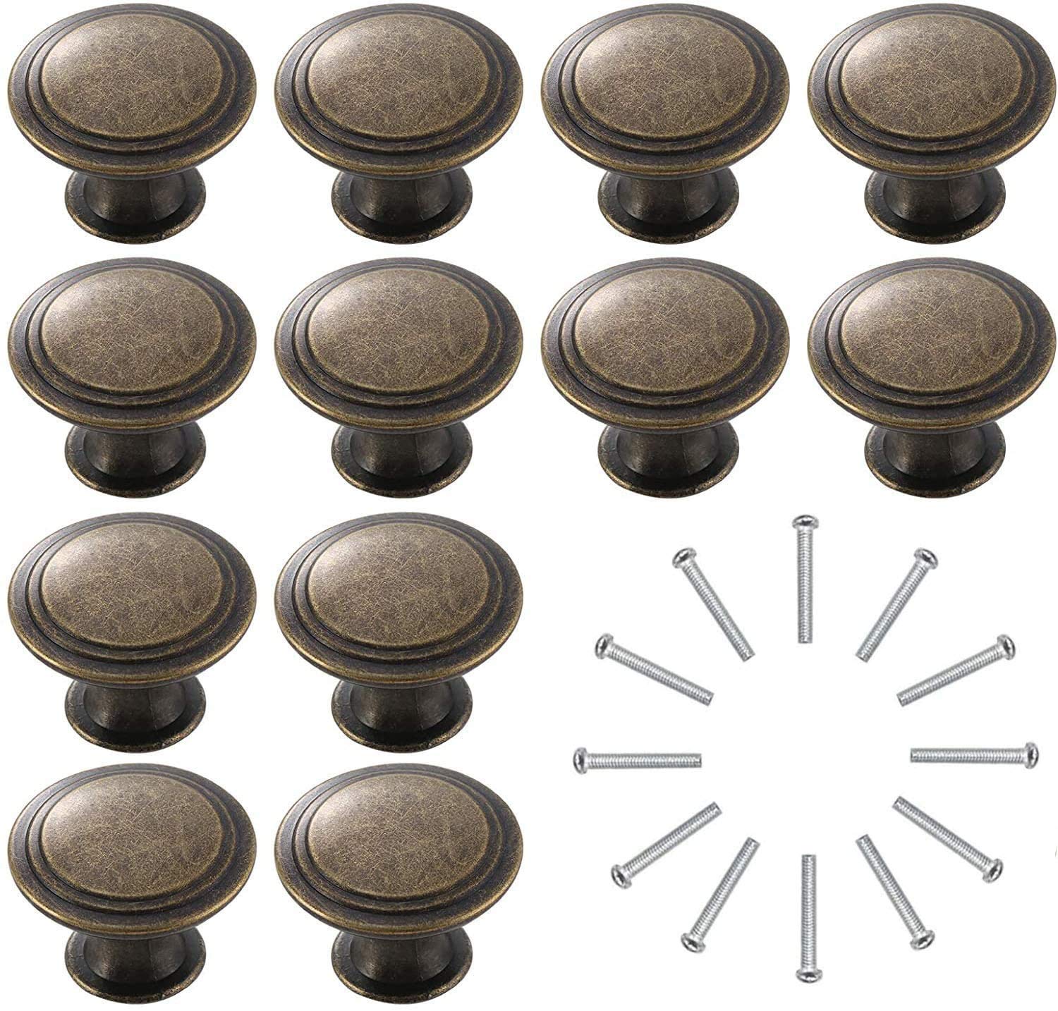 Kyrio 12PCS Vintage Cabinet Knobs Antique Round Drawer Handle Pulls 30mm Chic Hardware Knobs for Kitchen Furniture Door Dresser Cupboard