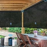 WEFFORT Motorized Outdoor Roller Shades, Sirus Black, 5% Openness | Custom Patio Roll Up Blinds, Works with Alexa Google Apple Home, Remote Control Sun Shade for Porch, Waterproof &amp; Windproof