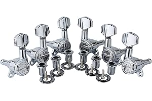 Guyker Guitar Locking Tuners (3L + 3R Handed) - 1:18 Lock String Tuning Key Pegs Machine Head with Hexagonal Handle Replacement for ST TL SG LP Style Electric, Folk or Acoustic Guitars - Chrome