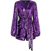 CIDER Women's Sequin V-neck Solid Belted Romper