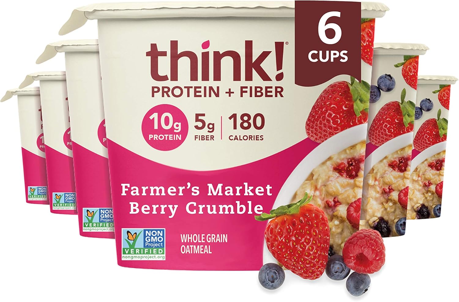 Amazon Com Think Thinkthin Instant Oatmeal Cups Protein Fiber Vegan Steel Cut Oats 5g Fiber Non Gmo 10g Protein Farmer S Market Berry Crumble 6 Cups Packaging May Vary