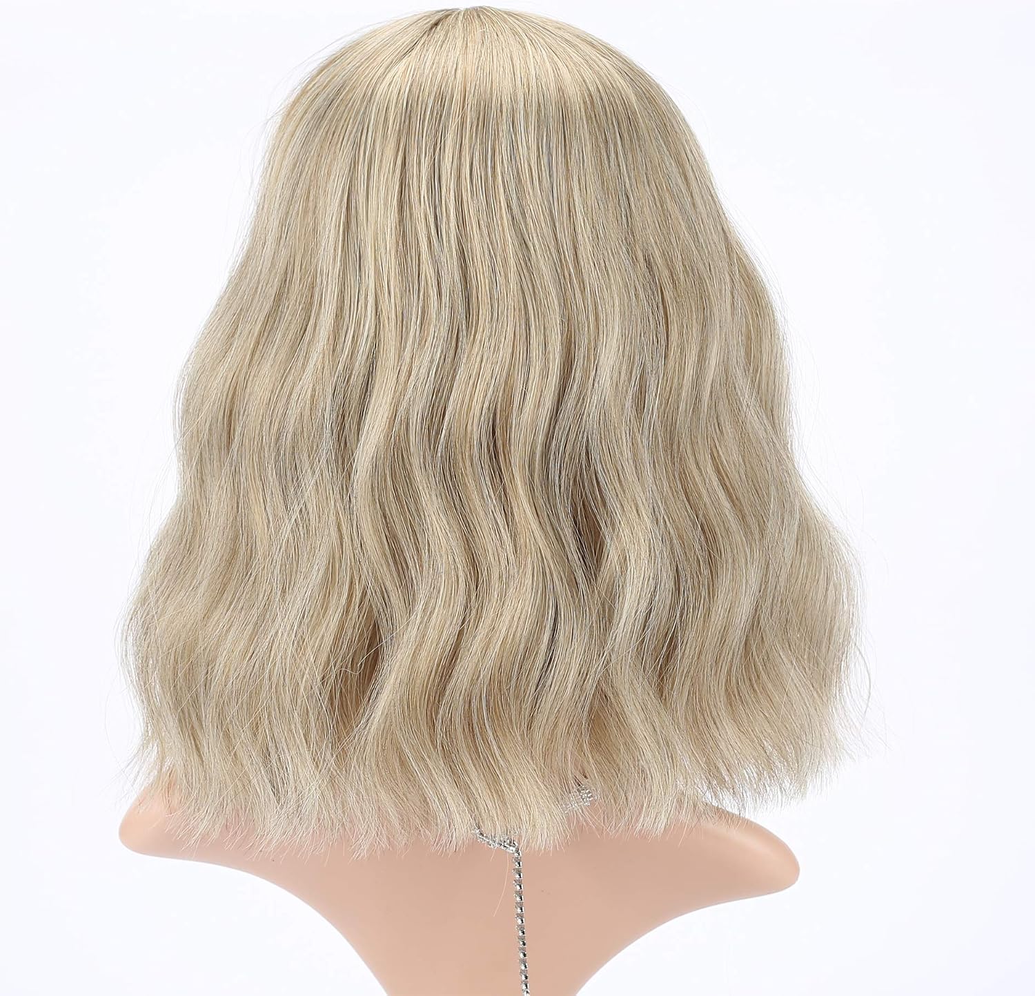 FAELBATY Blonde & Gold Bob Wig - Loose Wave, Air Bangs, Shoulder Length, Curly Wavy Synthetic, Mix Colors, 12" - Image 5