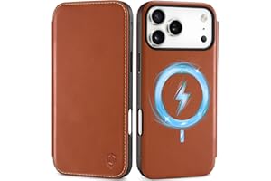 SHIELDON Slim Real Leather Case Wallet for iPhone 17 Pro Max 6.9 Inch 5G 2025 | Wireless Charging | RFID Blocking Card Holder | Folio Magnetic Closure | Shockproof Cover | Retro Brown