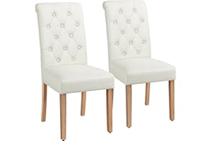 Yaheetech Dining Chairs Set of 2 Fabric Upholstered Dining Room Chairs with Button Tufted High Back and Solid Wood Legs for Kitchen/Living Room/Restaurant, Modern Style, Beige