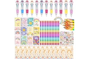 Rainbow Party Return Gifts Supplies Set 12Pcs Gift Bags,12Pcs Ballpoint Pens, 12Pcs Notebooks,12Pcs Rainbow Colored Pencils, 