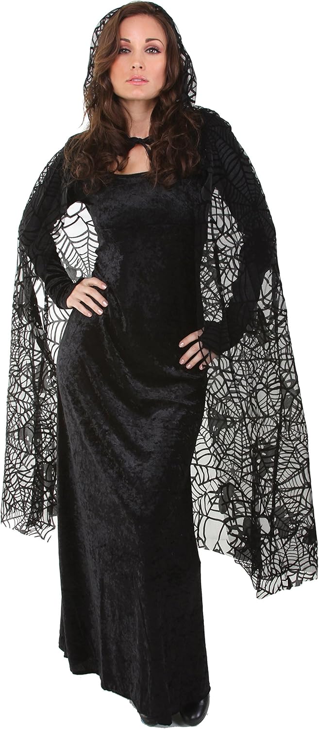 Underwraps Women's 55 Inch Sheer Spiderweb Cape, Black, One Size: Clothing
