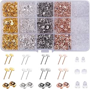 BQTQ 2600 Piezas Poste Pendientes Almohadillas Plana Tuercas para