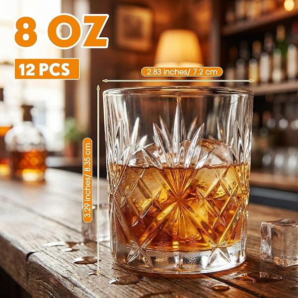 YIYIRING 24 PCS OLD FASHIONED WHISKEY GLASSES 12 OZ ELEGANT CRYSTAL WHISKEY GLASSES BOURBON COCKTAIL ROCKS GLASS FOR BOURBON SCOTCH LIQUOR COCKTAILS BARWARE MEN GIFTS
